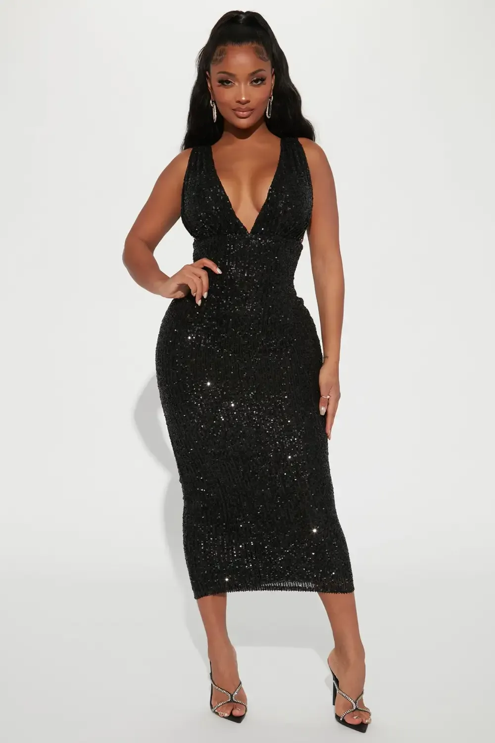 Every Woman Sequin Midi Dress - Black