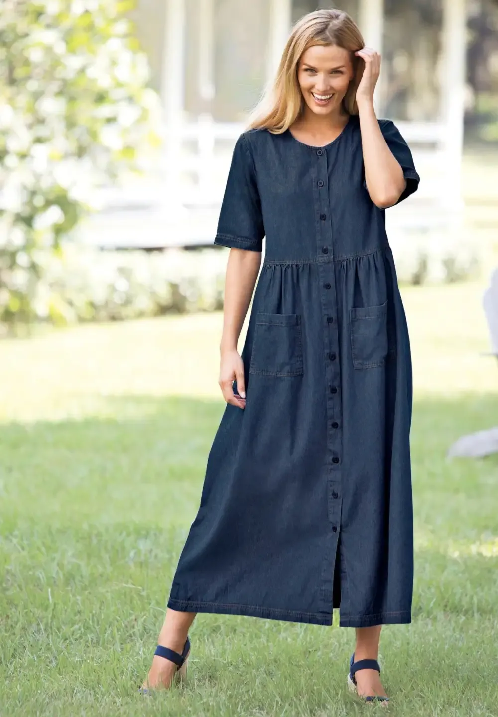 Short-Sleeve Denim Dress