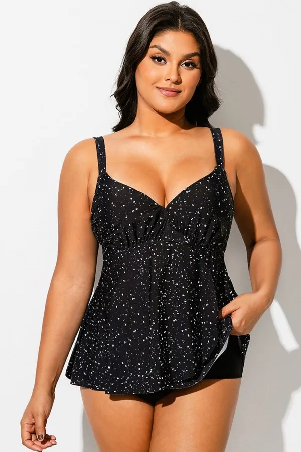 V-Neck Starry Night Print Underwire Tankini Top