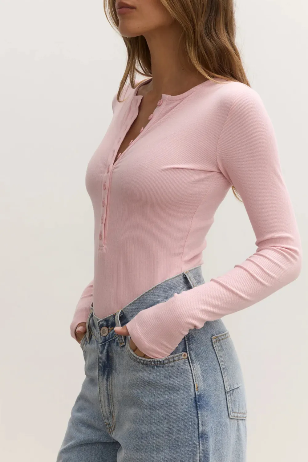 Pink V-neck Comfortable Breathable Bodysuit