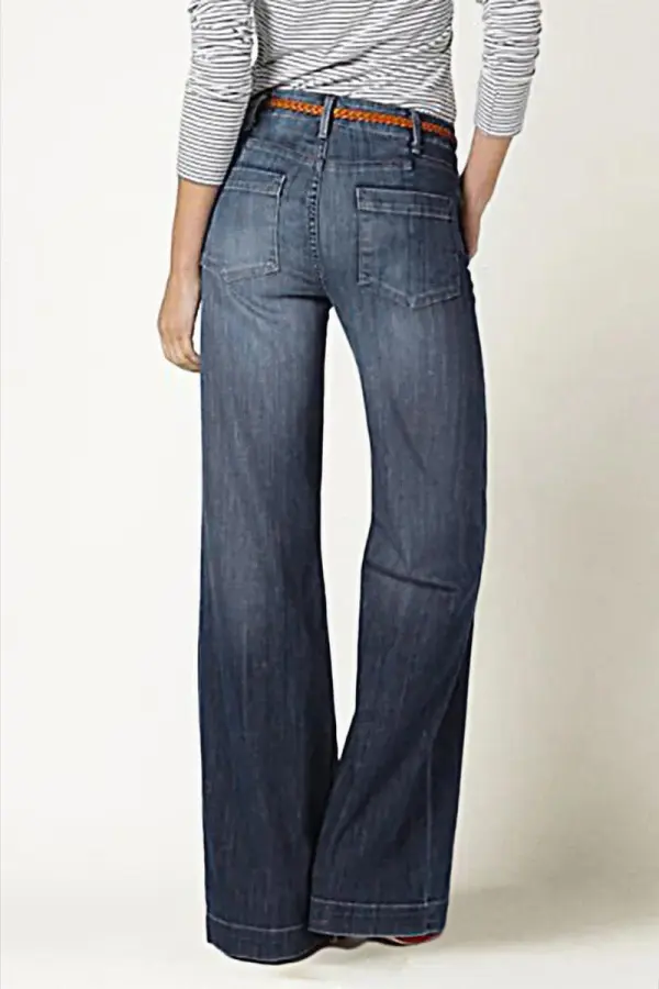 Washed Pocket Detail Low Rise Flare Jeans Without Belt