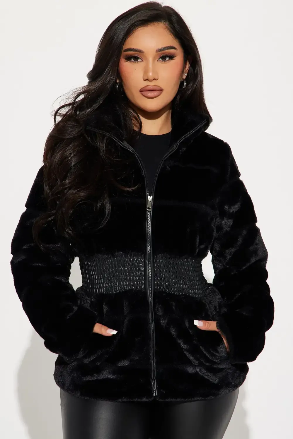 Stay Pressed Faux Fur Jack - Black