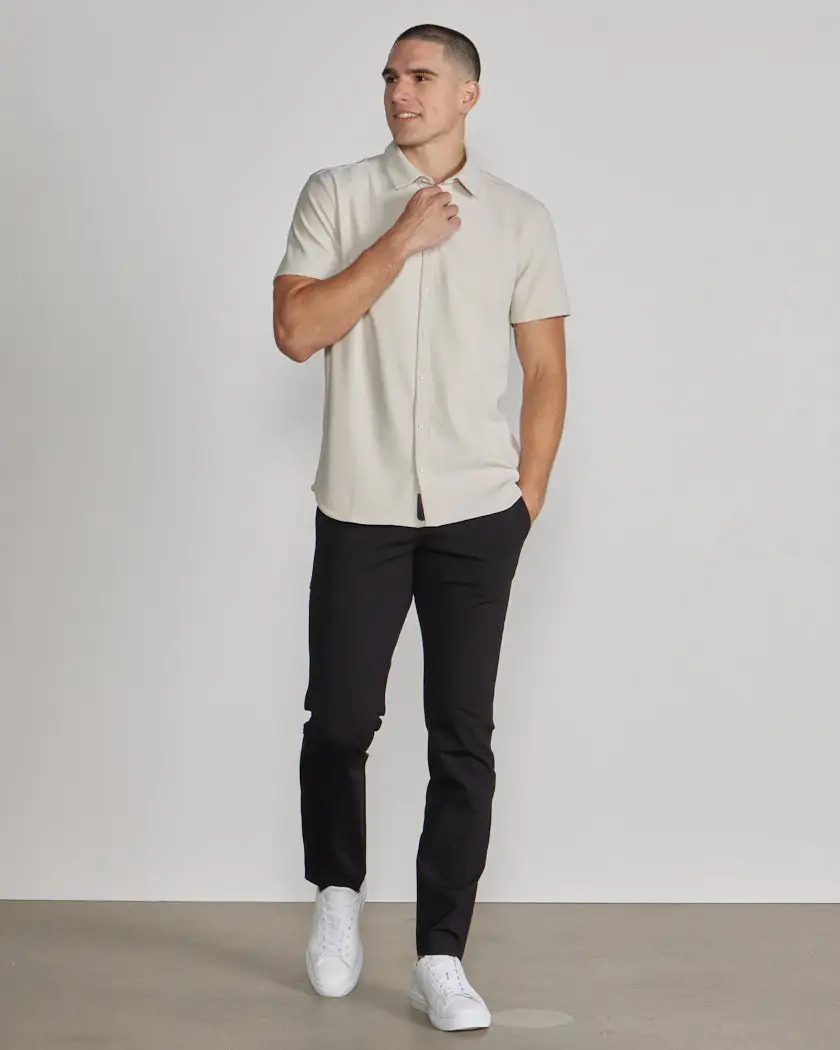 Ribbed+ Short Sleeve Button Down