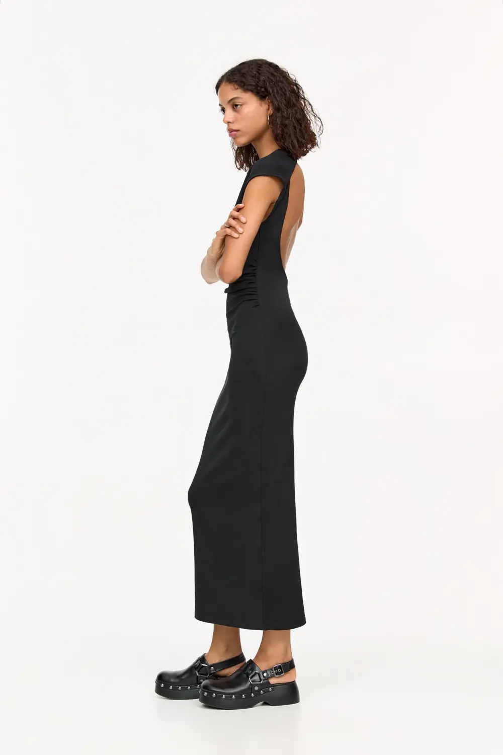 Vestido midi frunces