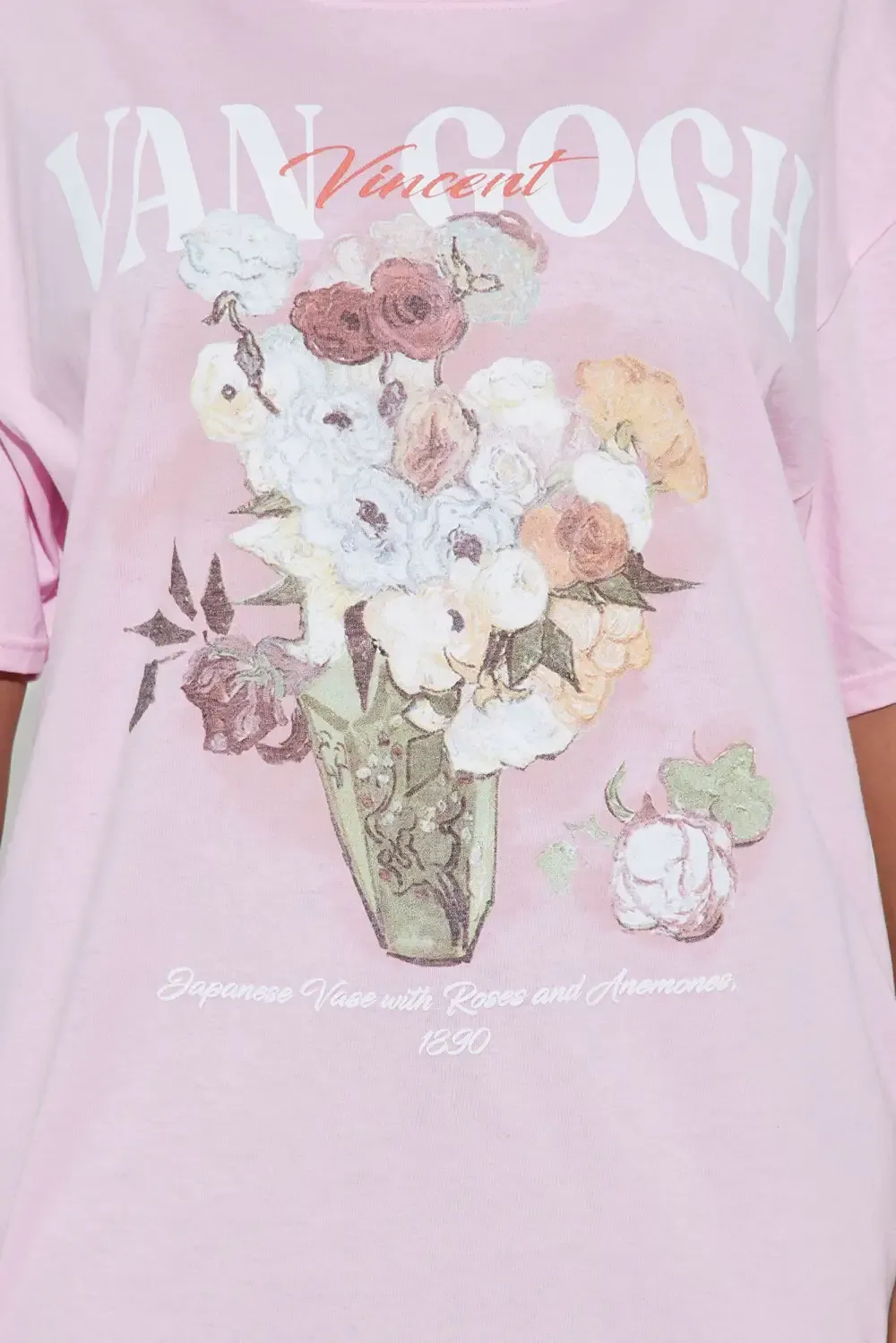 Van Gogh Flowers Oversized Tee - Light Pink
