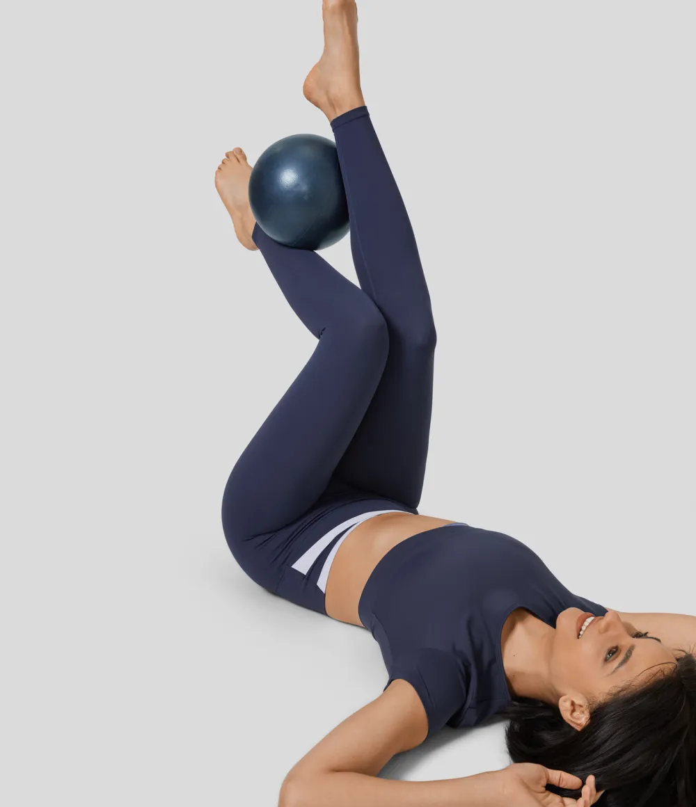 High Waisted Crossover Color Block 7/8 Yoga Leggings
