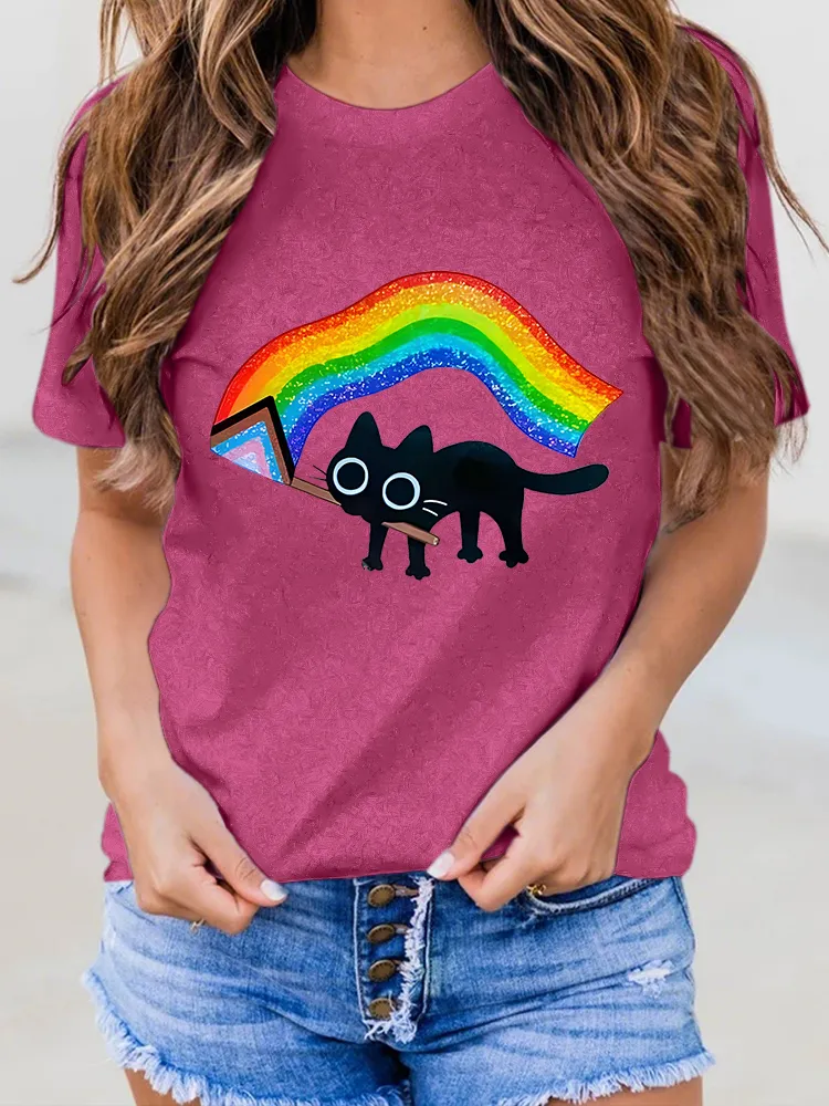 Women'S Proud Moon-Collar T-Shirt With Cartoon Print
