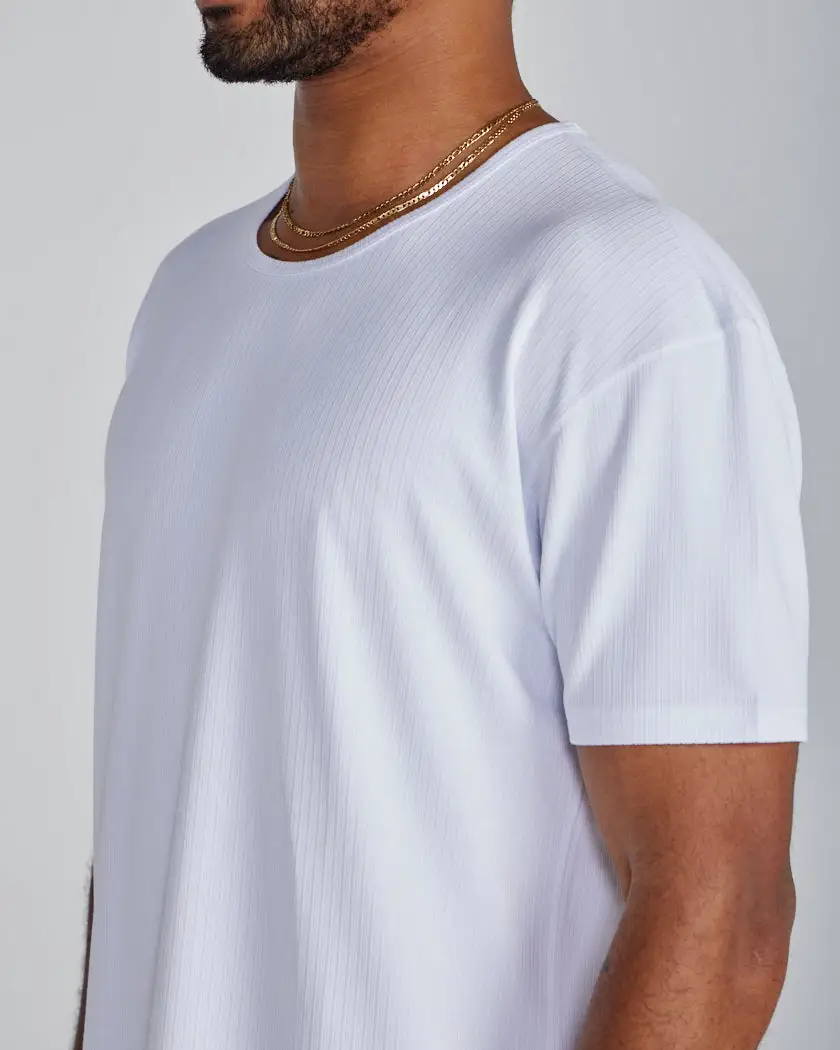 Ribbed Short Sleeve Drop-Cut