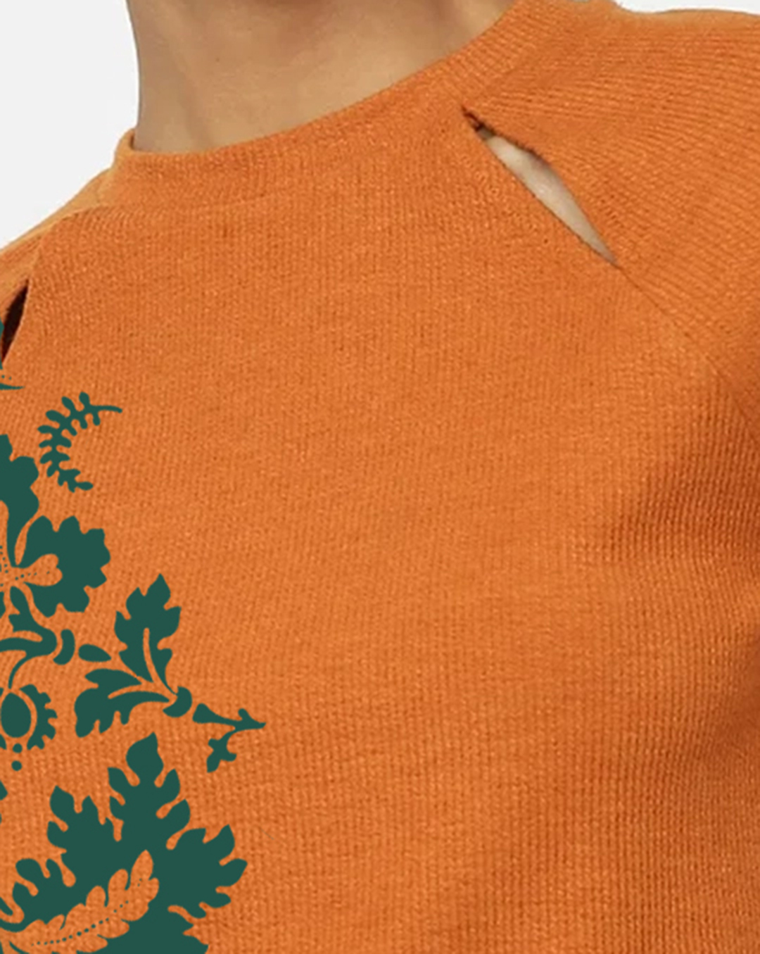Orange Cut Out Floral Print Short Sleeve Cropped T-shirt