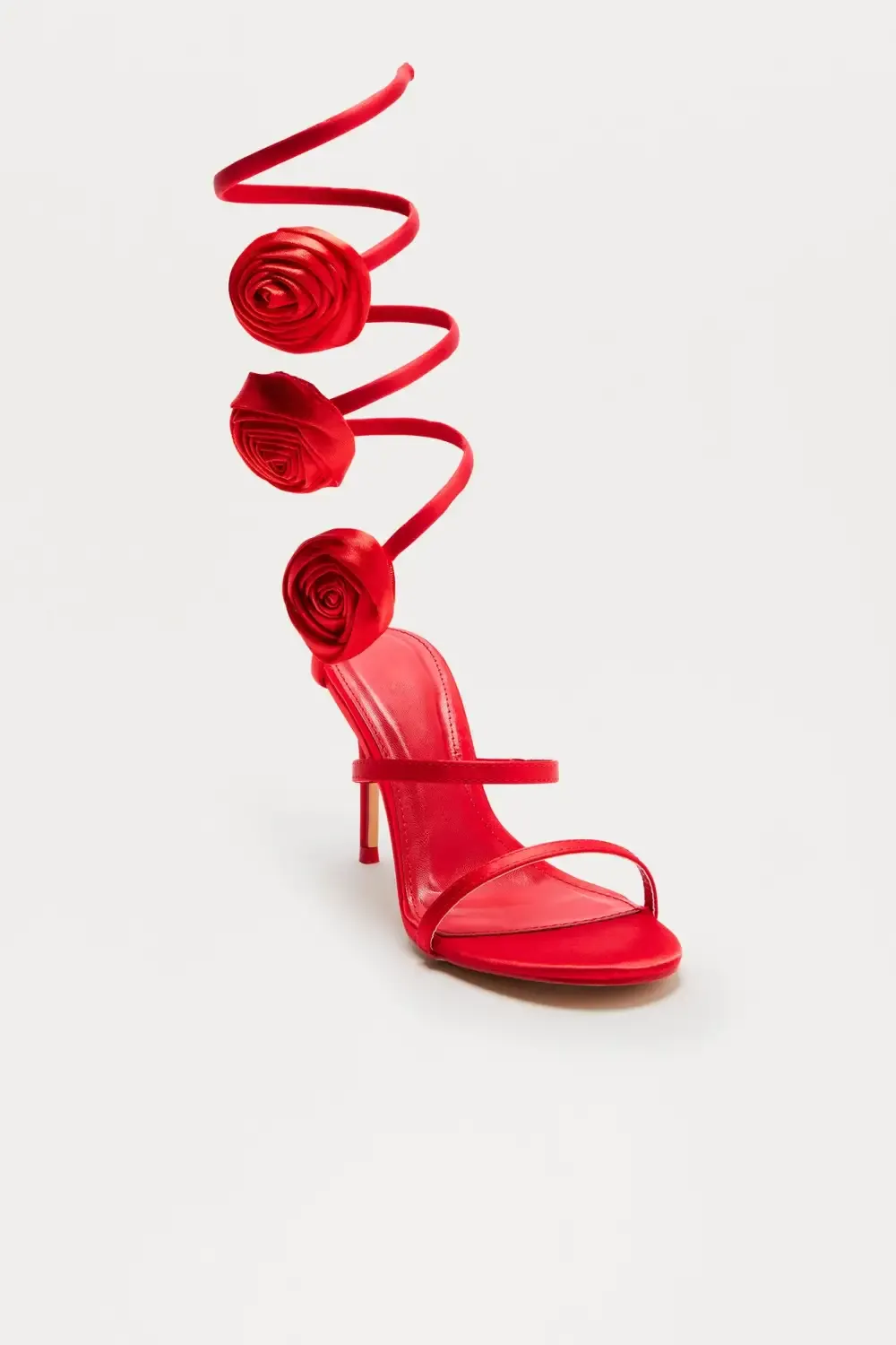 Palesa Rose Satin Wrap Up Heels - Red