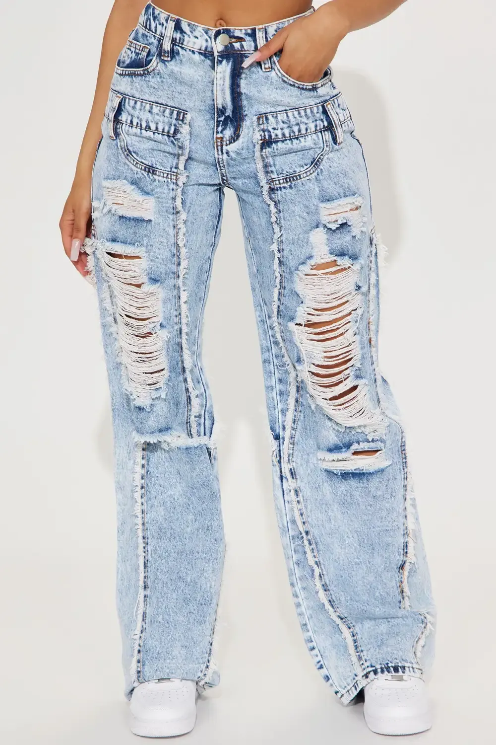 New Era Easy Waist Ripped Jeans - Light Wash