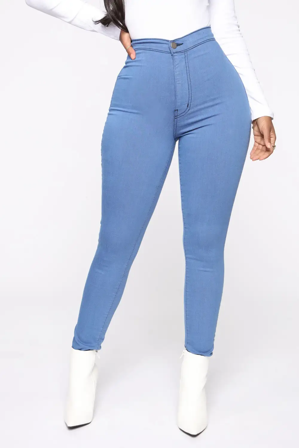 Super High Waist Denim Skinnies - Medium Blue