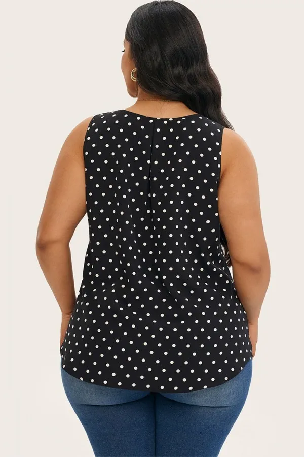 Polka Dot Print Hollow Out Sleeveless Blouse