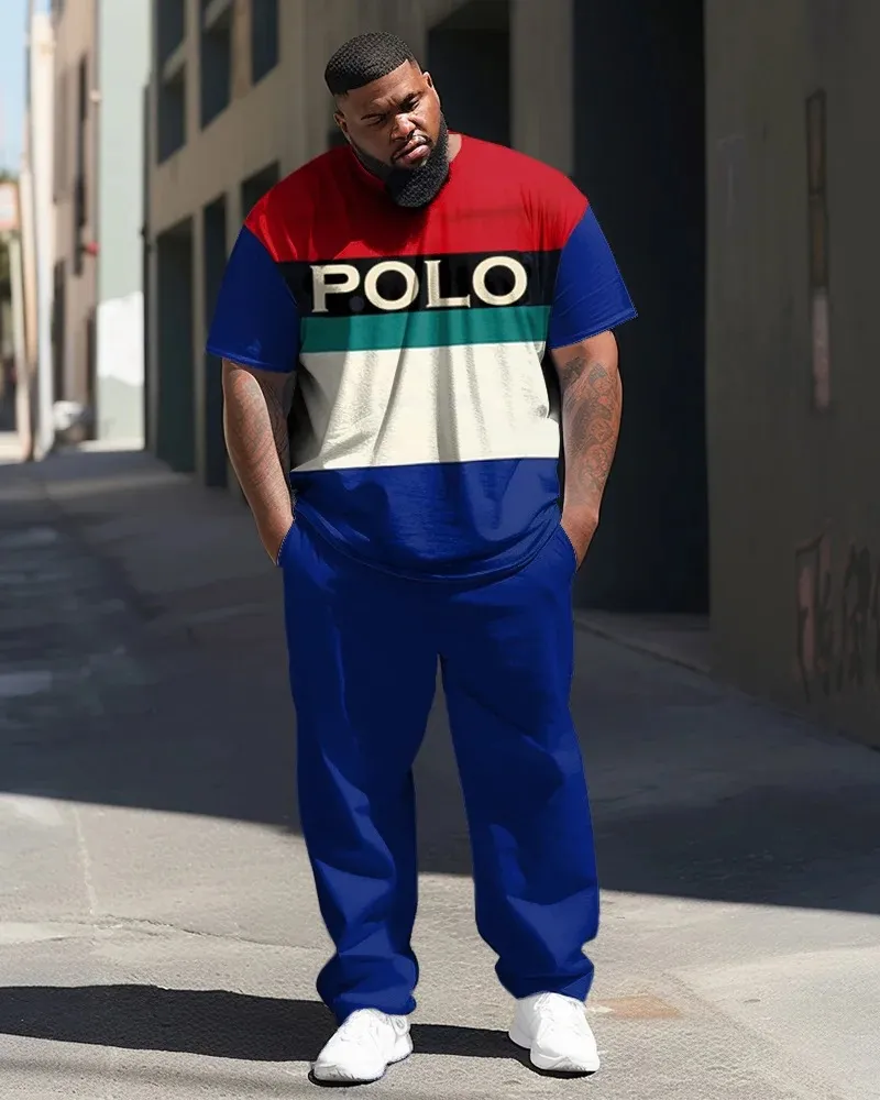 Big Man Colorblock Short Sleeve Tee & Pants Set With POLO Print