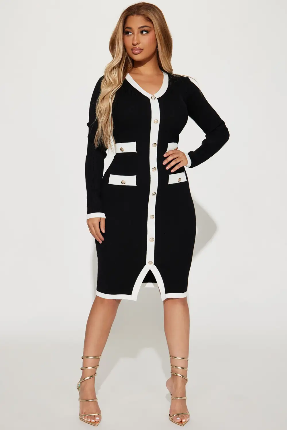 Endless Rose V-Neck Midi Dress - Black/combo