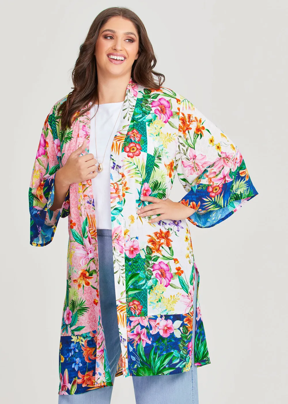 Natural Patchwork Floral Kimono