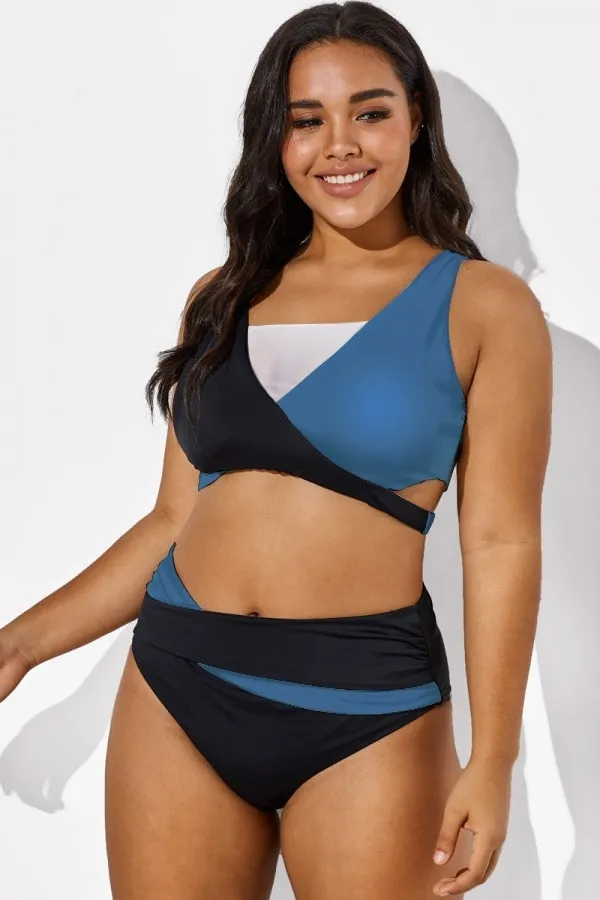 Colorblock Stylish Women Wrap Swimsuits Bikini Top