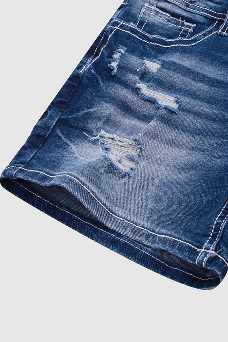 Animal Print Patched Ripped Mid Rise Denim Shorts