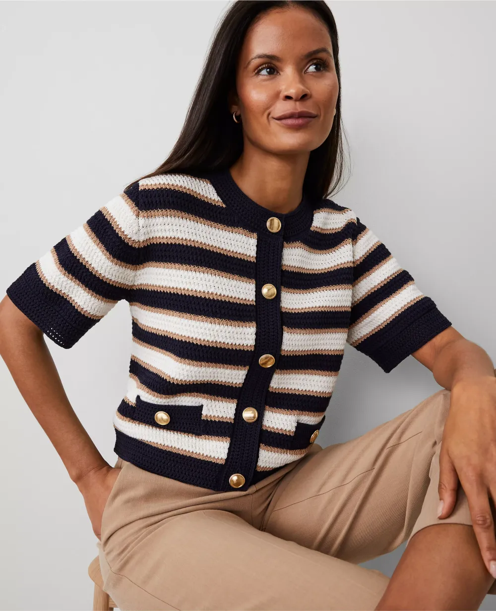 Striped Textured Sweater Jacket