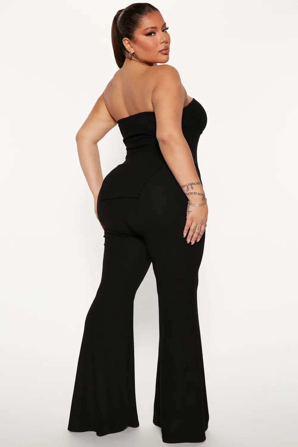 Call My Name Ribbed Pant Set - Black