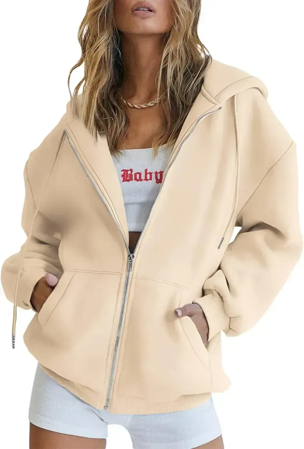 Women's Cute Hoodies Teen Girl Fall Jacket Oversized Sweatshirts Casual Drawstring Zip Up Y2K Hoodie with Pocket