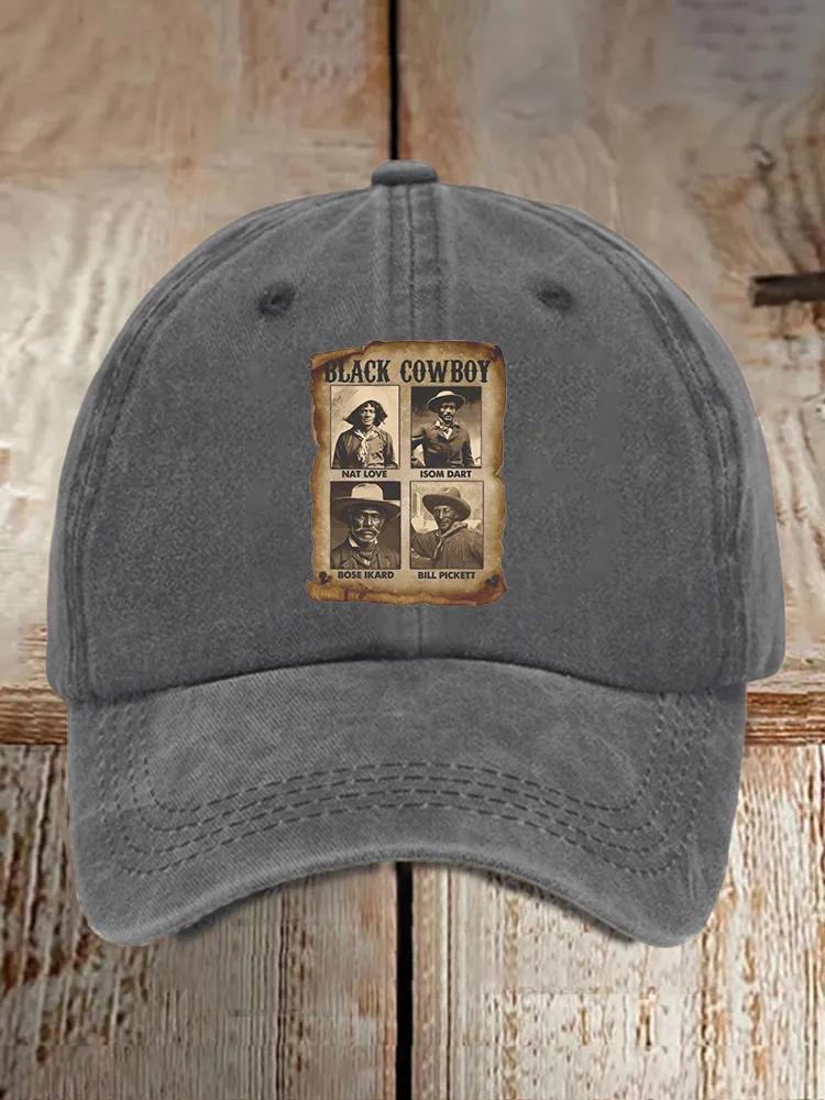 Black Cowboy Printed Baseball Cap