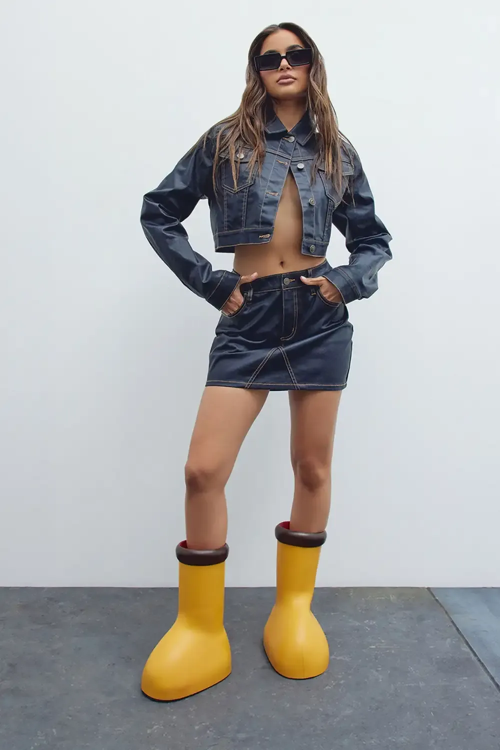 I Never Miss Coated Cropped Denim Jacket - Dark Wash
