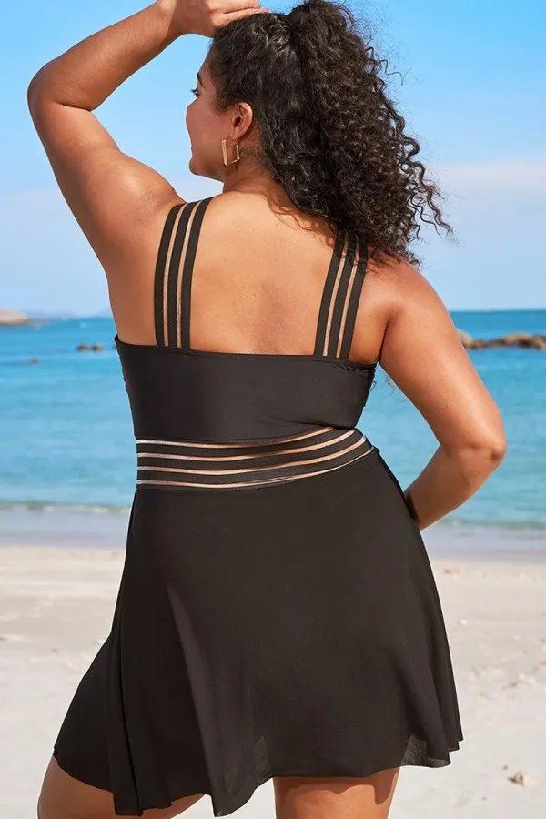 Black Crossover Mesh Vintage One Piece Swimsuit