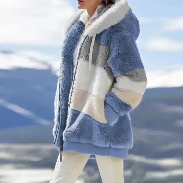 Women's Fashion Patchwork Hooded Zipper Plush Jacket