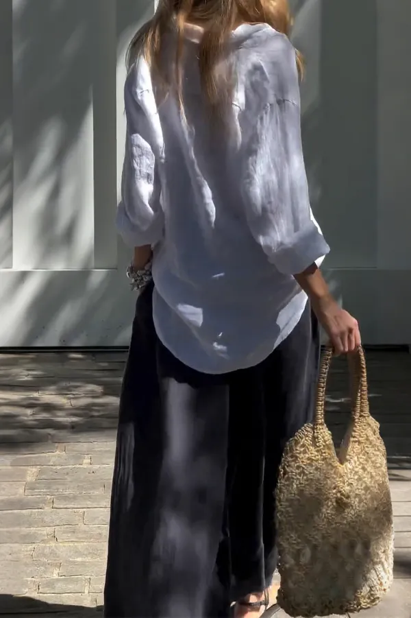 Women'S Casual Cotton And Linen Top And Pants Two-Piece Set