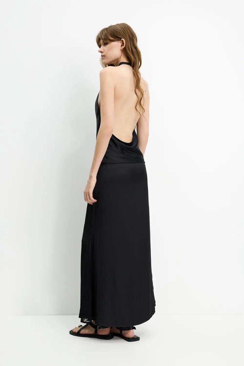 Satin halter top with open back