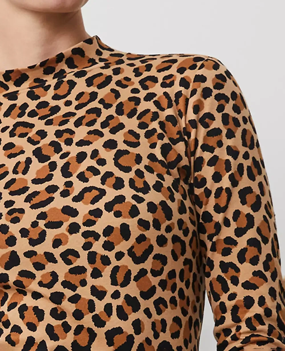 Animal Print Mock Neck Top