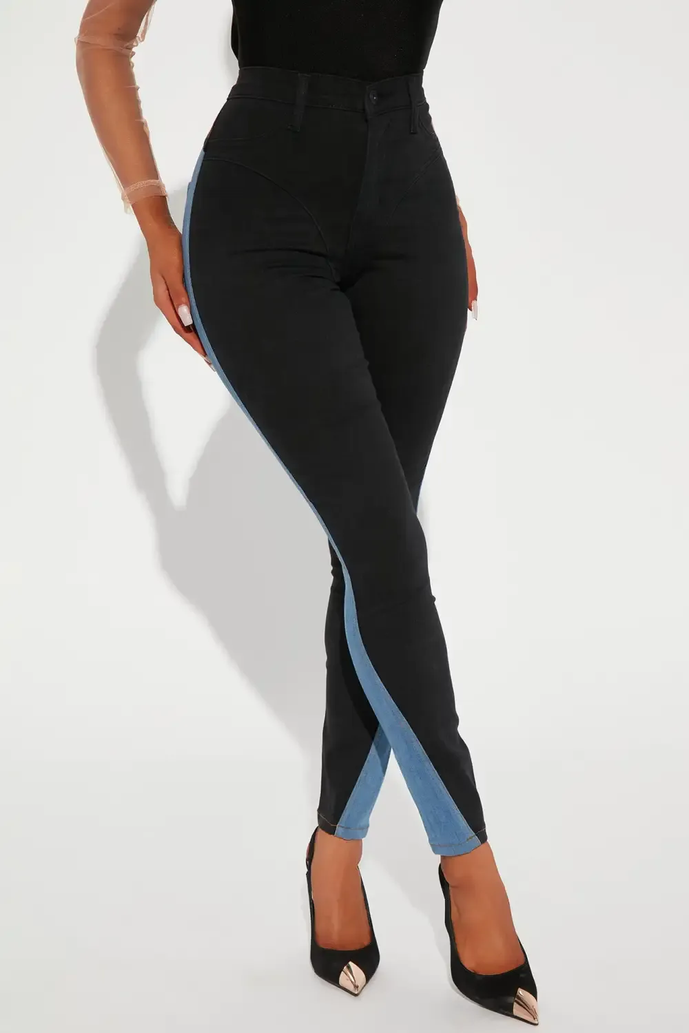 Tara Two Toned Skinny Jeans - Black/Blue