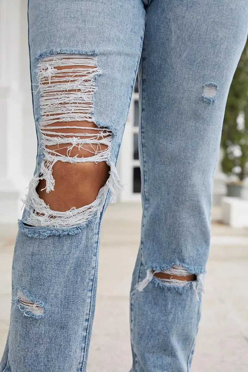 Cut Out Slant Pocket Low Waist Straight Leg Jeans