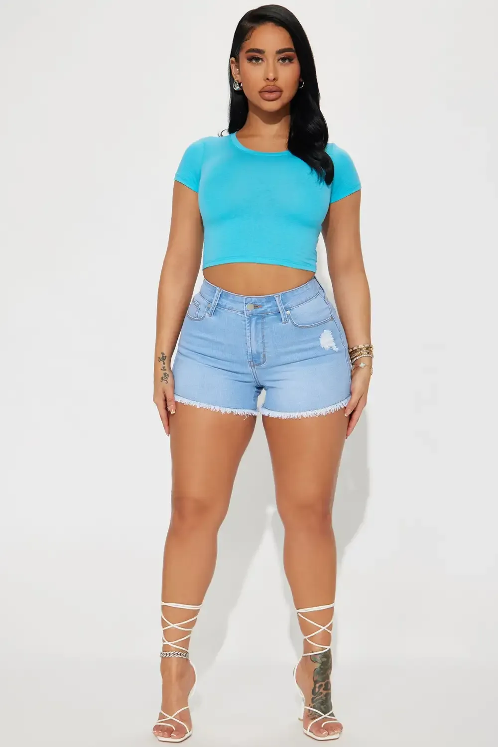Hot In Here  Ripped Curvy Stretch Denim Shorts - Light Wash
