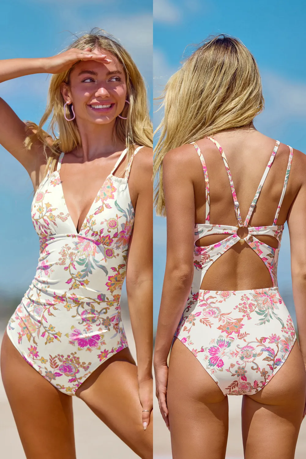 Tropical Floral Cutout One-Piece