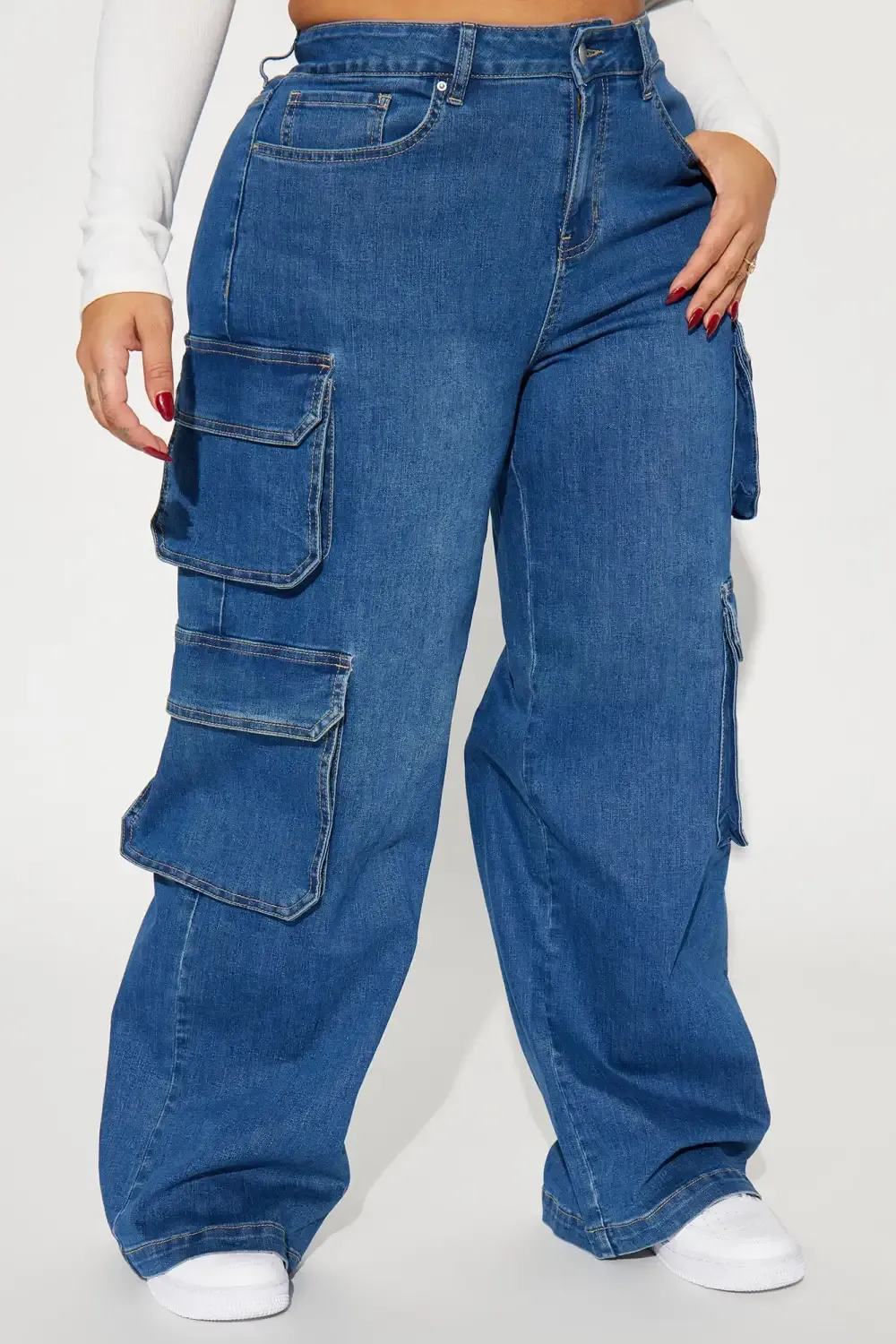Deep Dive Low Stretch Cargo Jeans - Medium Wash