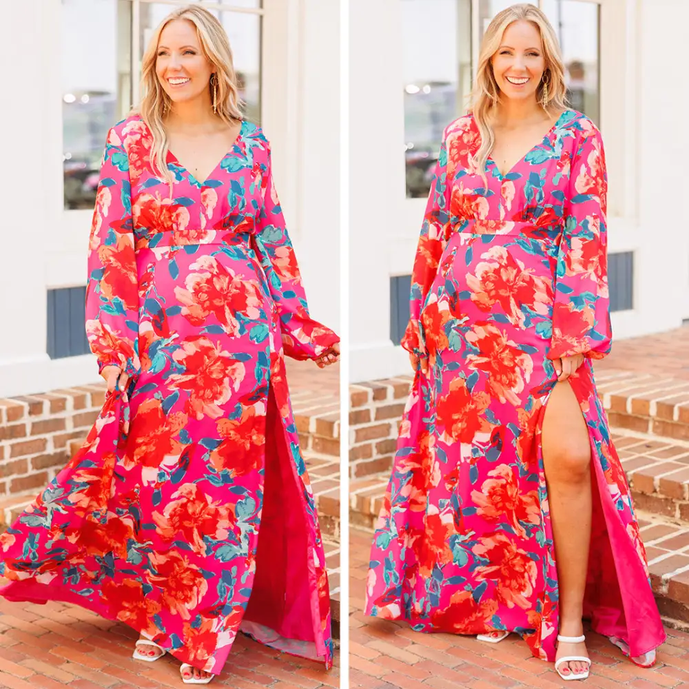 Way Too Complicated Maxi Dress, Fuchsia Multi