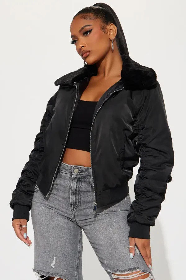 Let It Go Bomber Jacket - Black