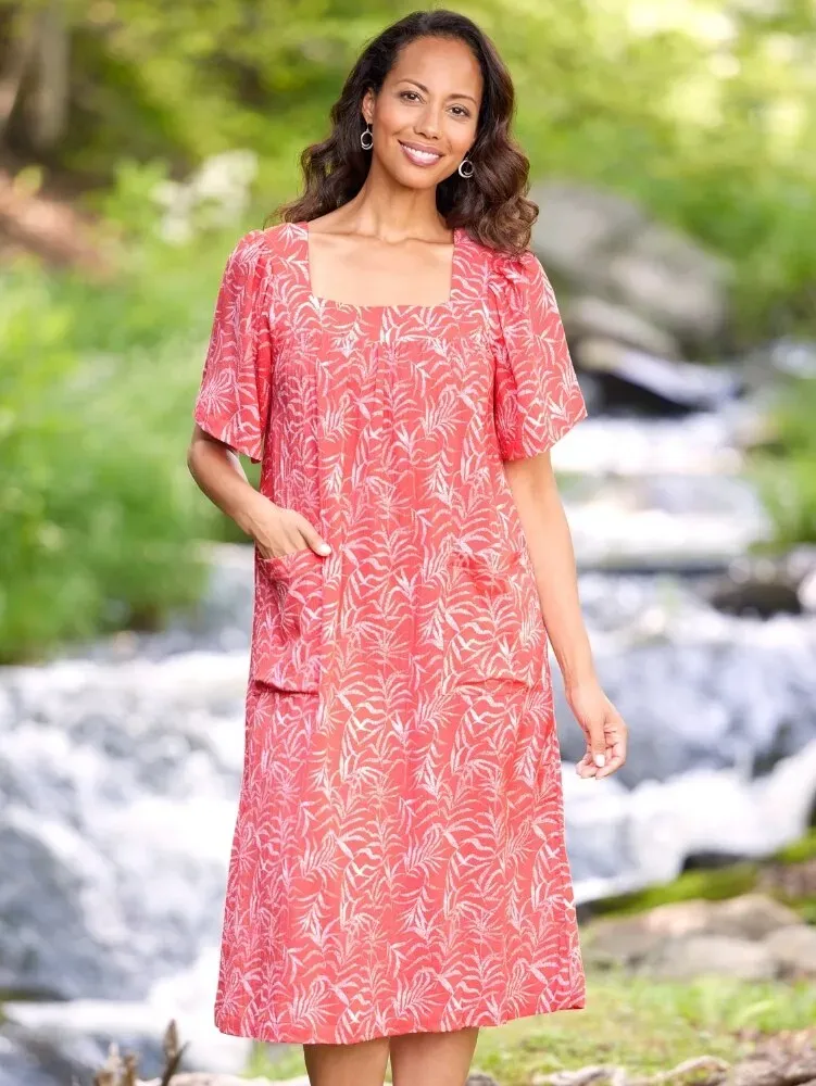 Short-Sleeve Cotton Gauze Print Muumuu