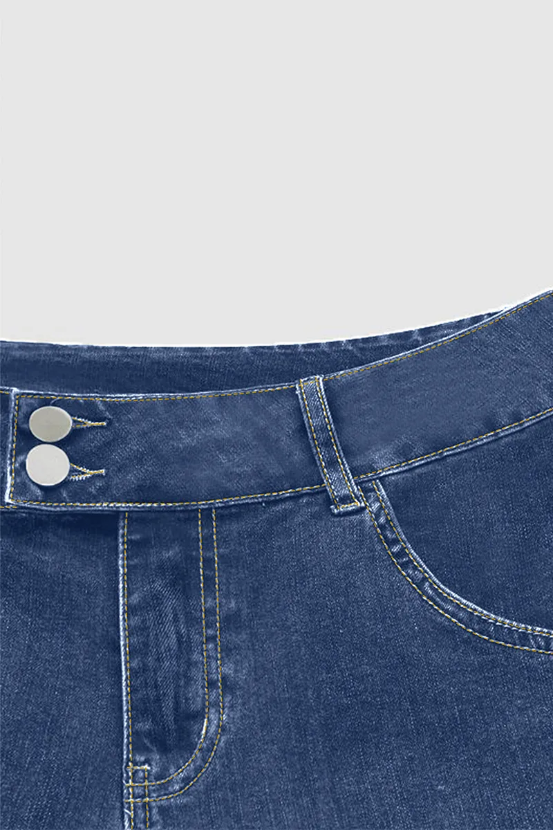 Vintage Oblique Button Mid Waist Straight Leg Jeans