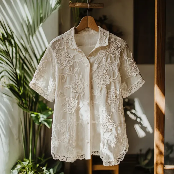 Women's Lovely Floral Lace Embroidery Art Shirt