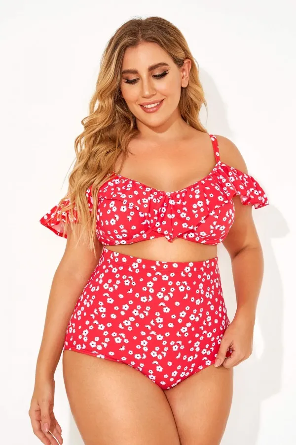 Yellow Floral Ruffled Underwire Women Bikini Top