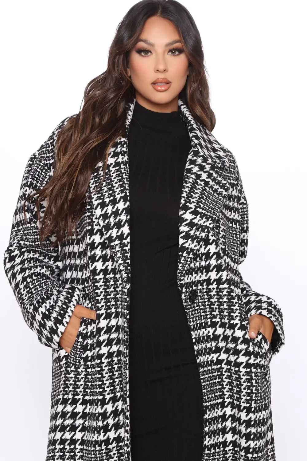 Deeper Love Houndstooth Coat - Black/White