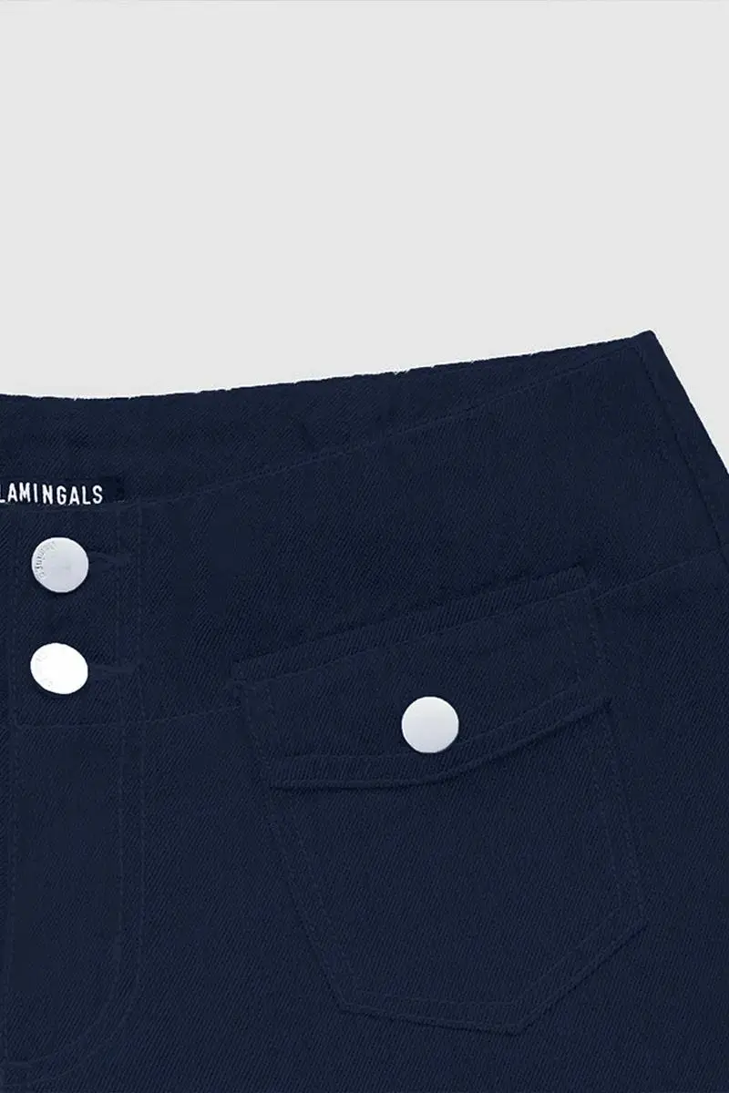 Flap Pocket Front Double Button Low Waist Wide Leg Jeans