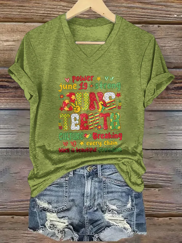 Women'S June Teenth V-Neck Short-Sleeved T-Shirt
