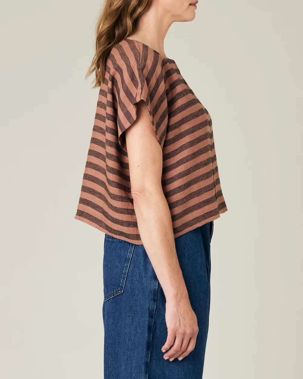 BISCUIT STRIPE LINEN TOP