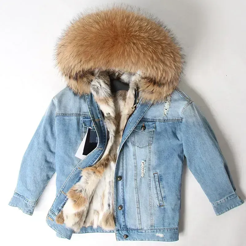 Denim Fox Fur Parka