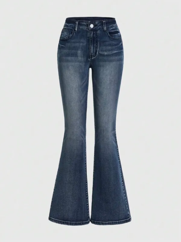 Grunge Punk Retro Pattern Embroidered Skinny Flare Jeans For Women, Punk Rock Chic Style