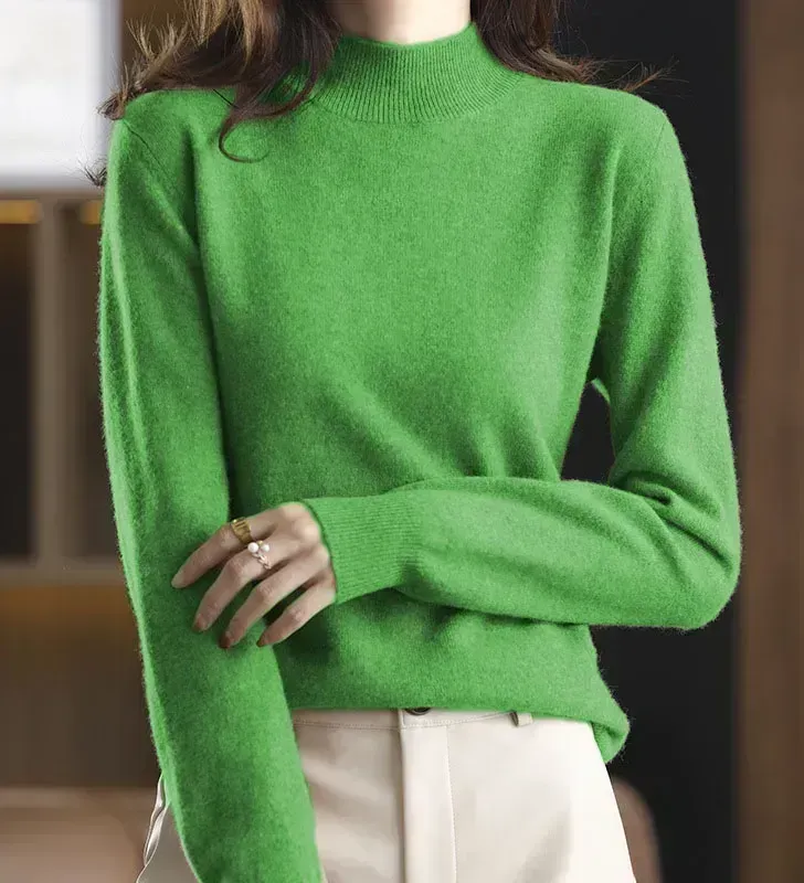 Solid Half Turtleneck Thickened Knit Sweater